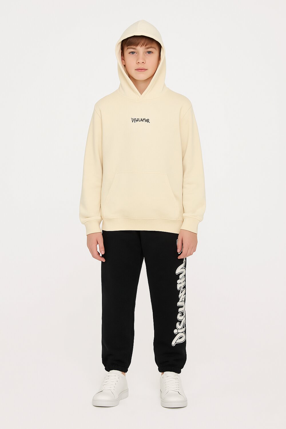 Disclaimer felpa con cappuccio bambino off white cotone inverno logo ricamato