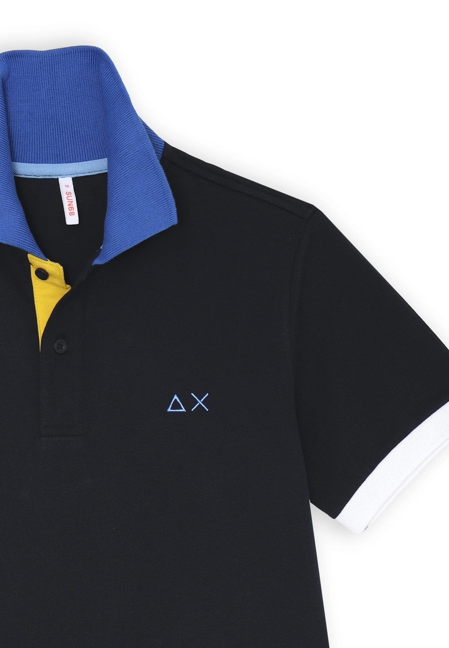 Polo nera Sun68 bambino in cotone con collo blu e interno giallo vivace | CammarataMode