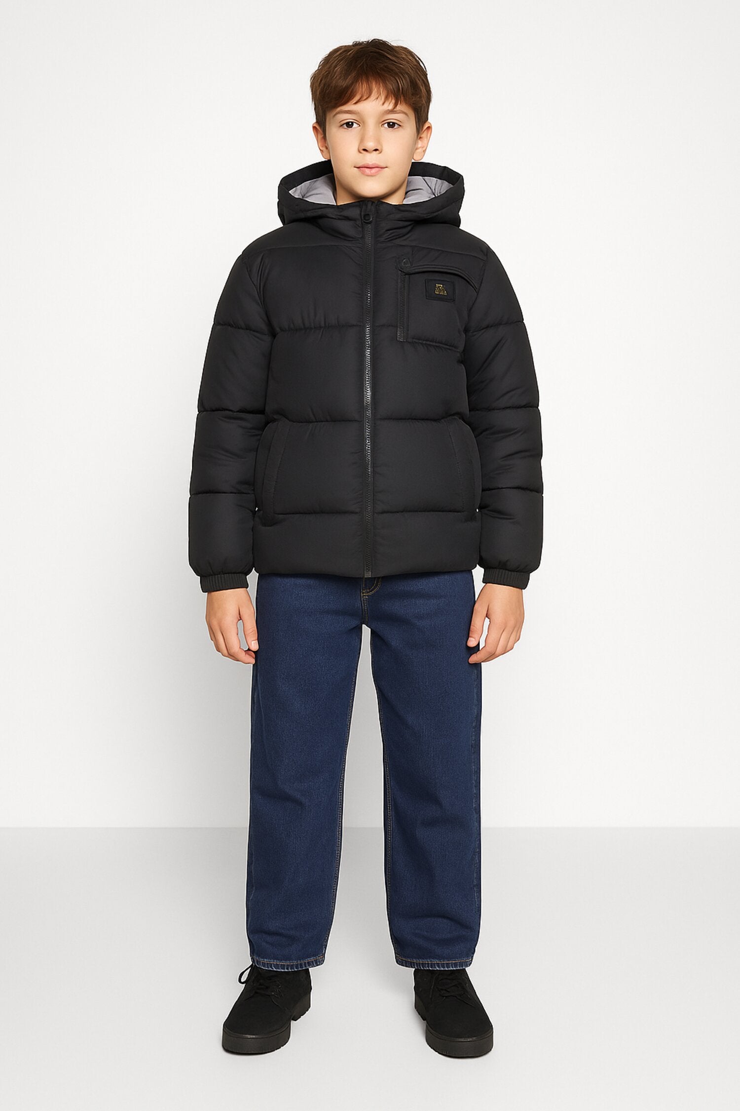 Refrigiwear Giubbotto Nero Bambino In Nylon Con Cappuccio Invernale AI25