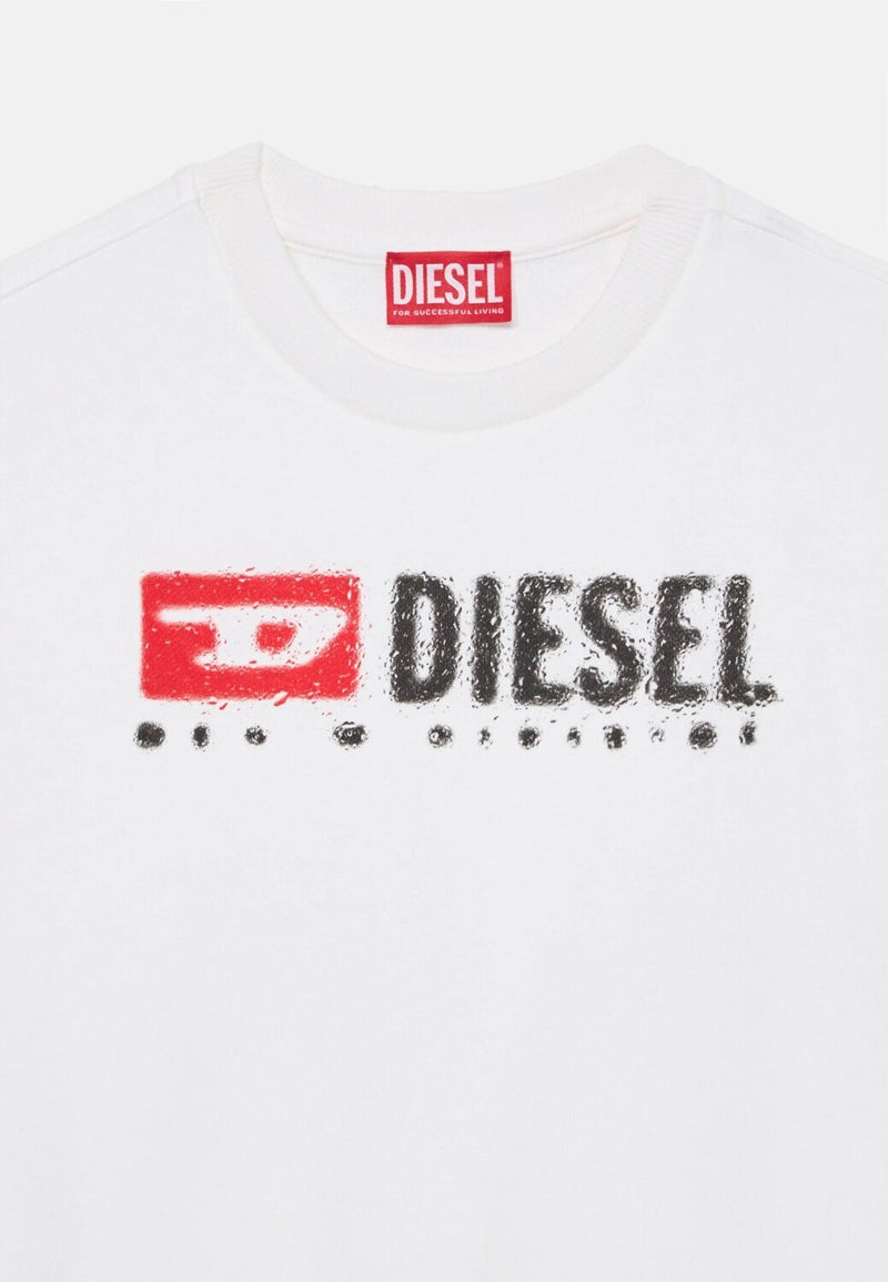 Diesel felpa bambino ragazzo bianca girocollo cotone logo rosso - BIANCO | CammarataMode