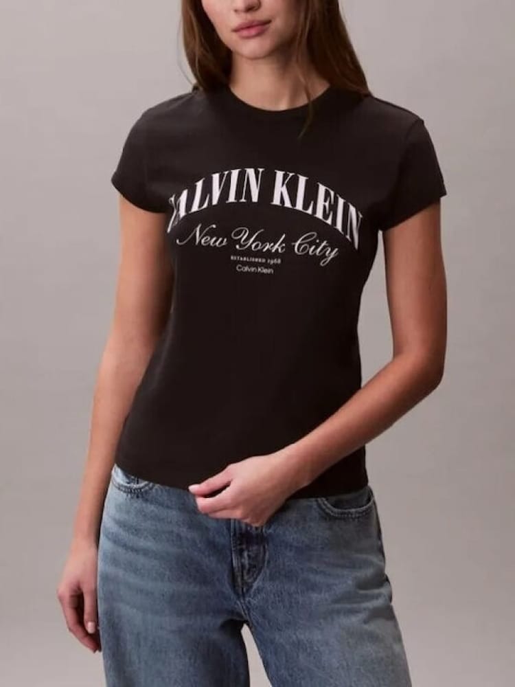 Calvin Klein tshirt nera donna maxi logo