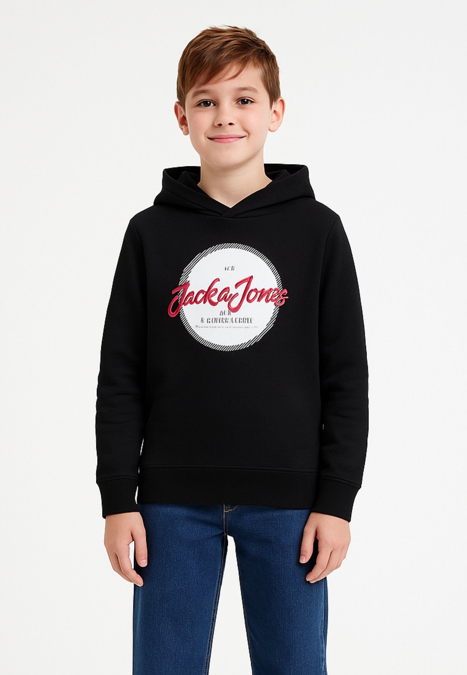 Jack & Jones Junior Felpa Nero Bambino Grafica In Cotone Con Cappuccio Scuola