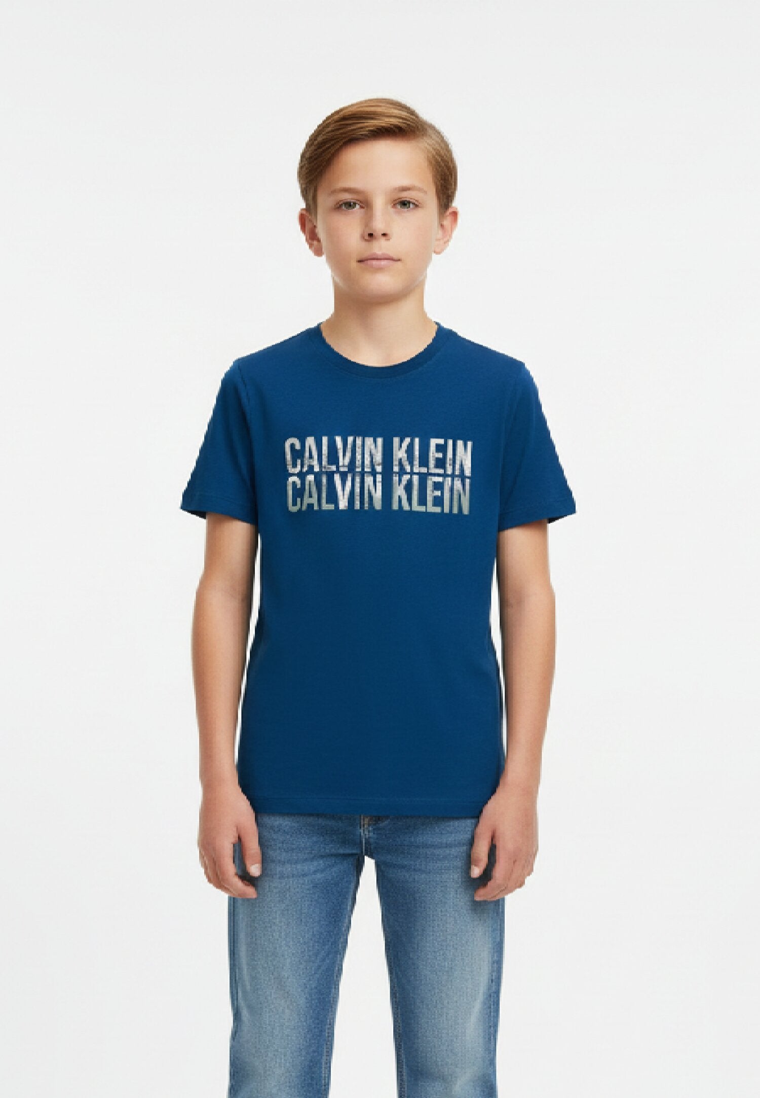 Calvin Klein T-Shirt blu Bambino In Cotone Girocollo Sportivo AI25