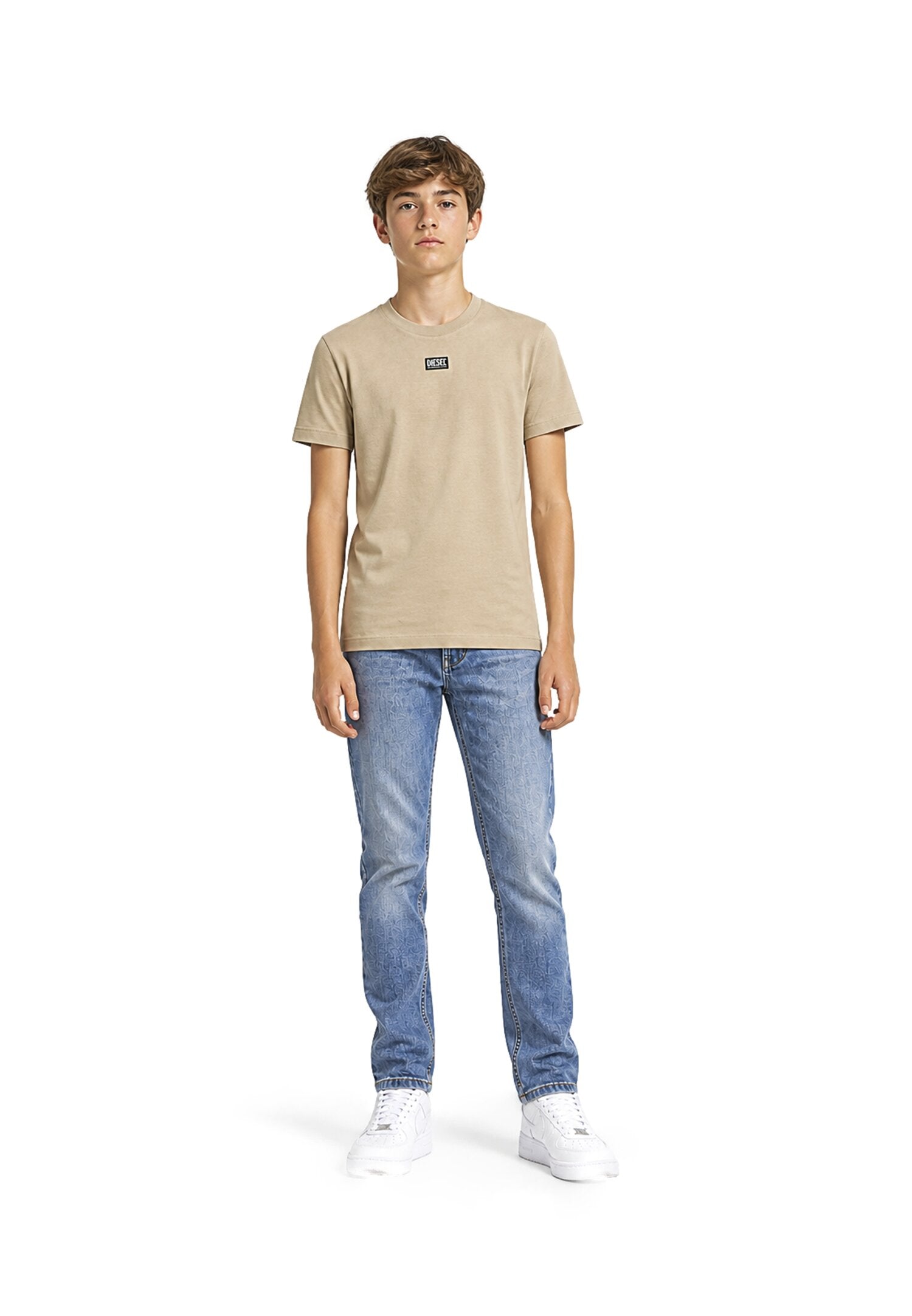 Diesel Tshirt Beige Con Logo Nero Centrale Bambino TJUSTR_