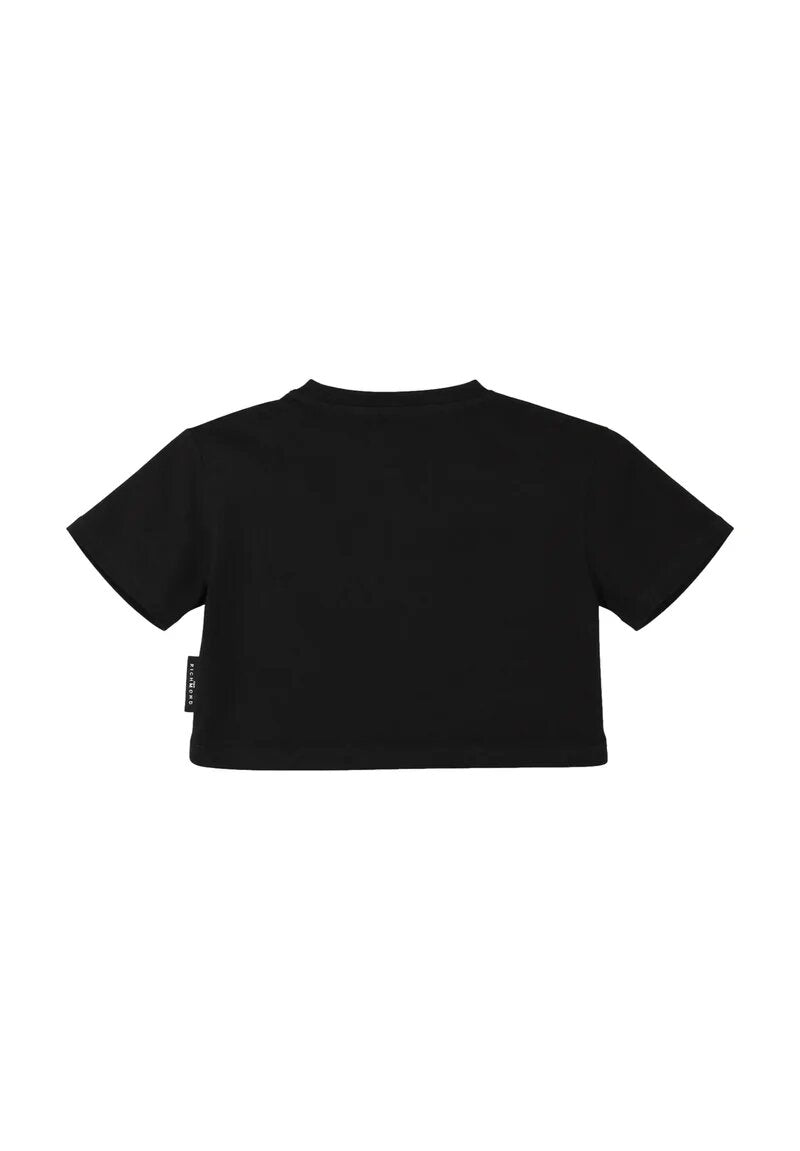 John Richmond Tshirt Nera Strass Bambina Modello Crop - RGP26203TS_
