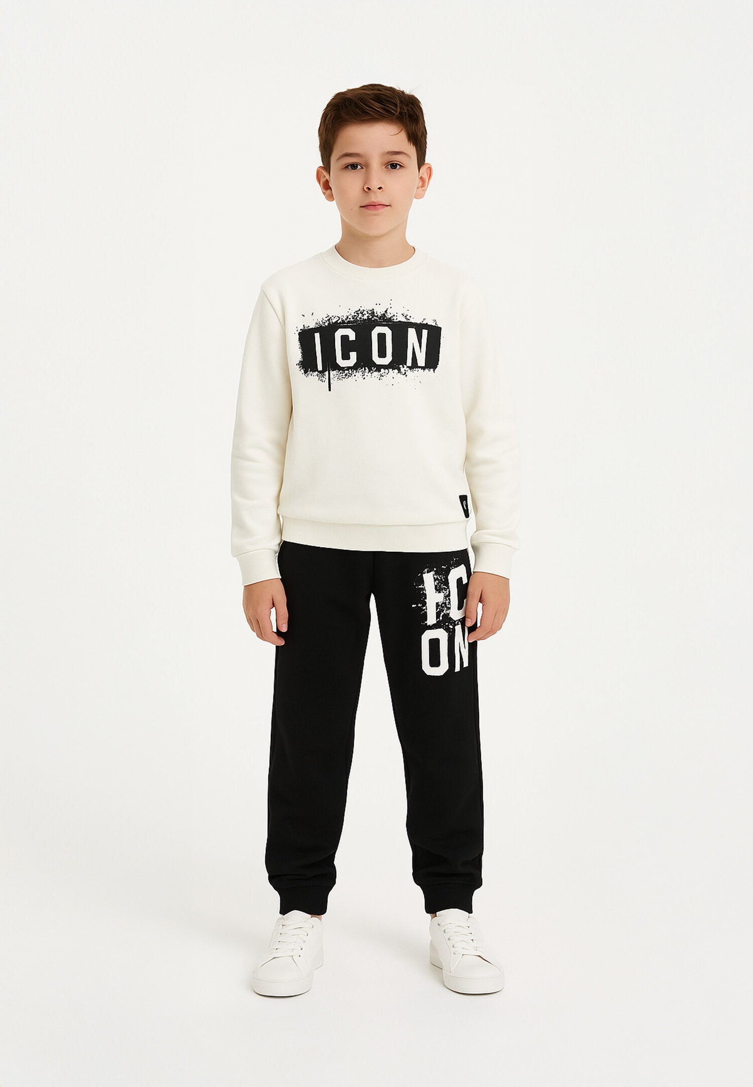 Icon Felpa Bianco Bambino In Cotone Girocollo Passeggio AI25