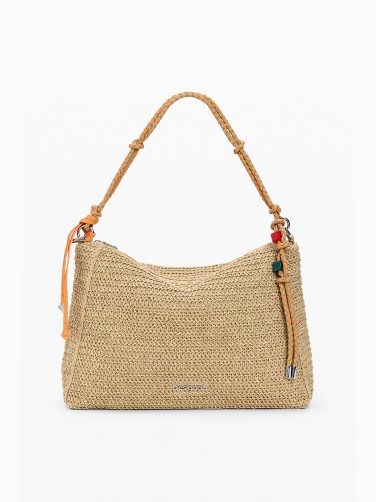 Desigual borsa grande in raffia leiria beige chiaro
