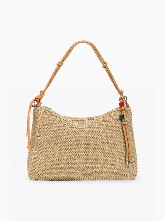 Desigual borsa grande in raffia leiria beige chiaro