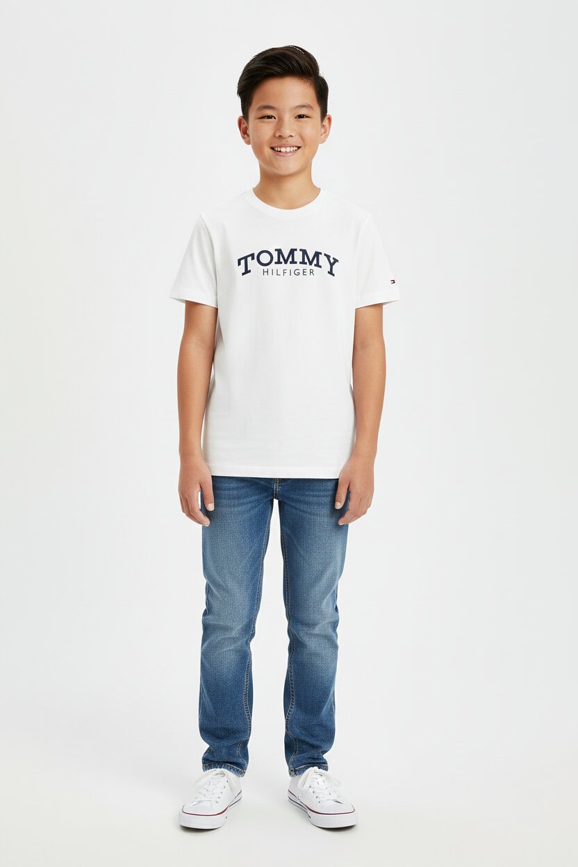 Tommy Hilfiger Tshirt Bianca Bambino In Jersey Maniche Corte Quotidiano PE26