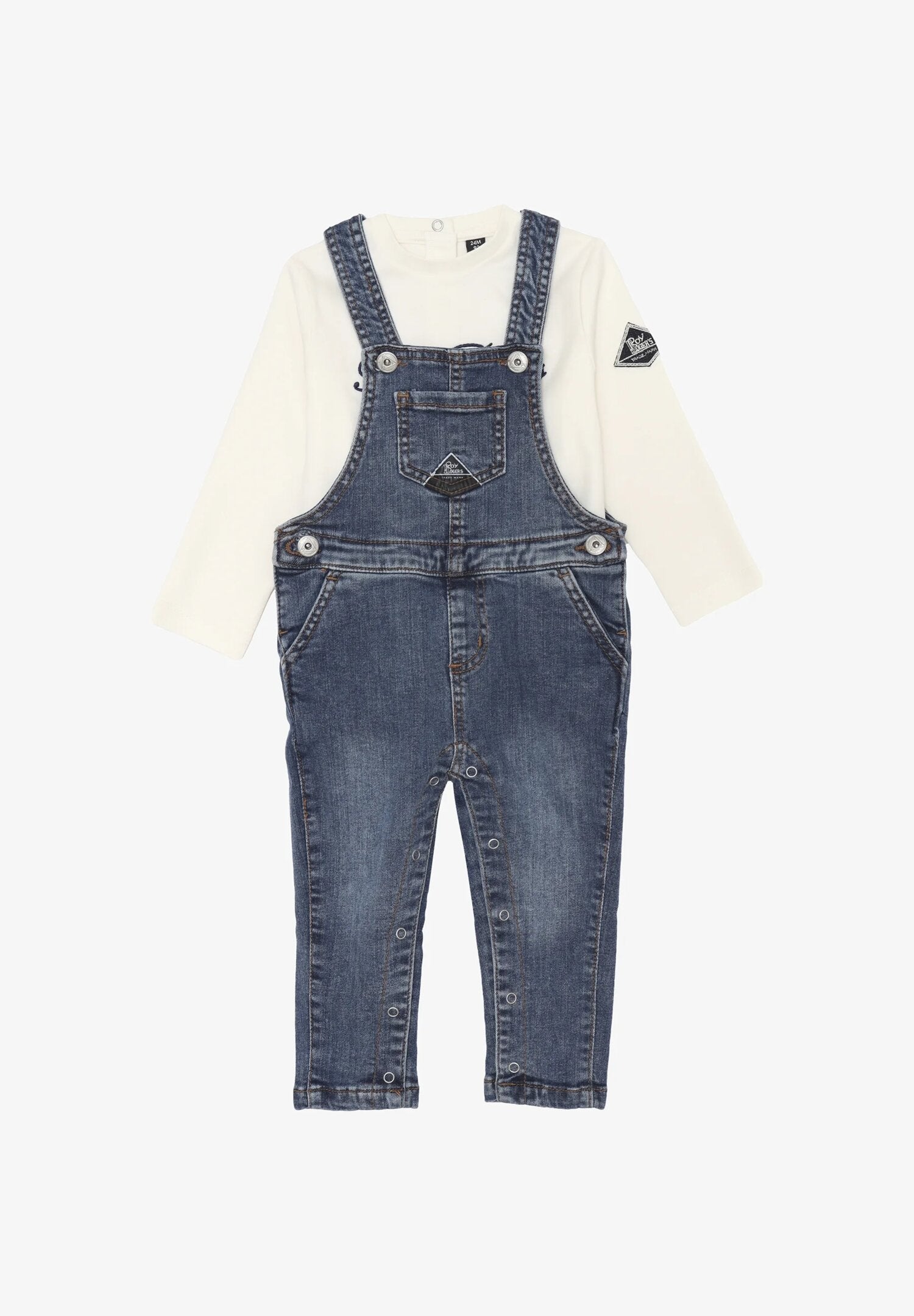 Roy Rogers Set Bambino – Salopette in Denim con T-shirt Off White