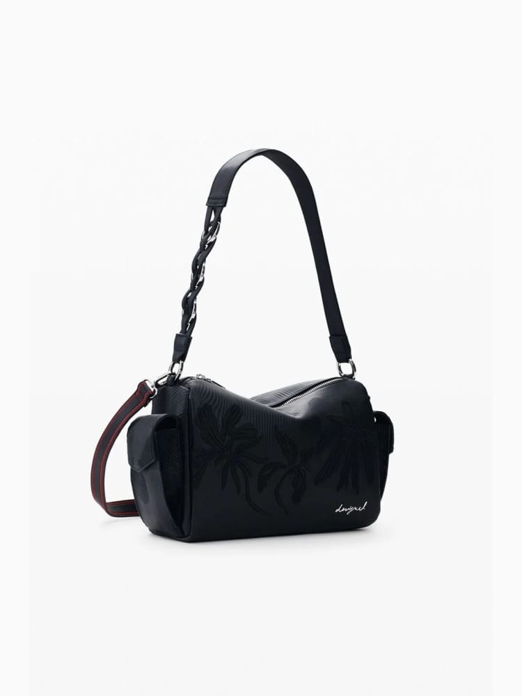 Desigual borsa a mano con tracolla mirenis habana in ecopelle nera ricamata