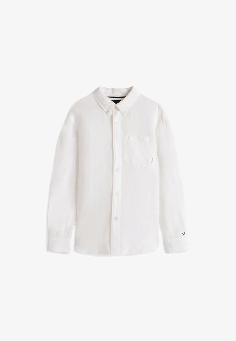 Tommy Hilfiger Camicia Bianca Bambino Kids Junior Lino Manica Lunga - BIANCO | CammarataMode
