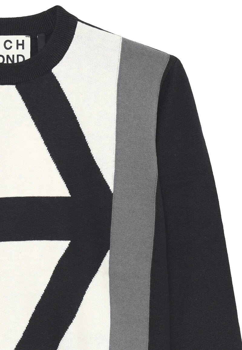 John Richmond maglione rasato uomo nero in cotone e lana con maxi logo - NERO | CammarataMode