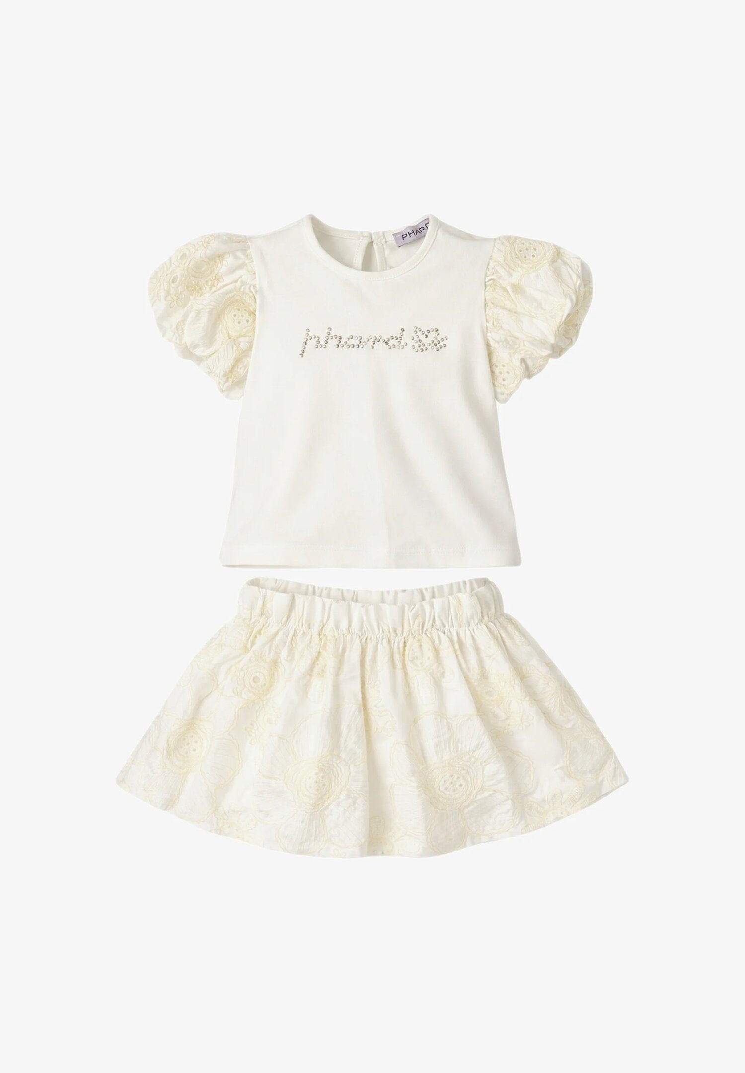Phard Completo Con Tshirt e Gonna Panna Neonata PH3114+PH3115_