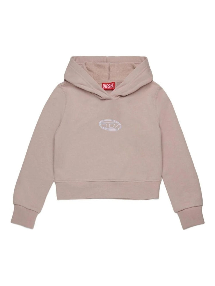 Diesel felpa beige bambina in cotone con cappuccio logo sul petto