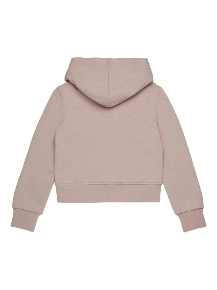 Diesel felpa beige bambina in cotone con cappuccio logo sul petto dettaglio logo