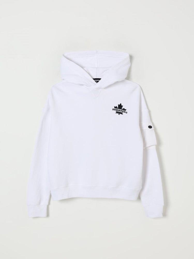 Dsquared2 felpa bianca bambino in cotone con cappuccio logo sul petto dettaglio logo