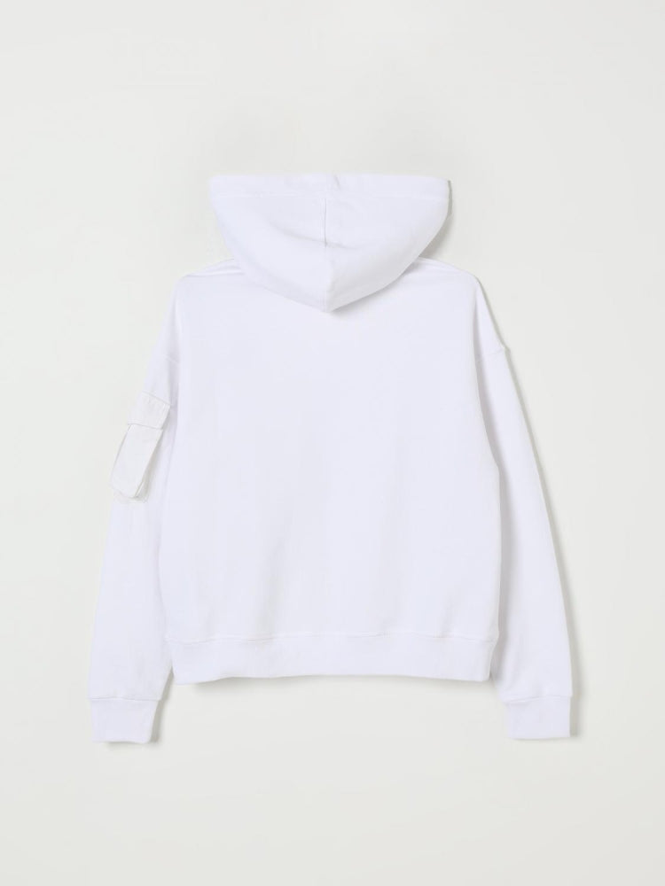 Dsquared2 felpa bianca bambino in cotone con cappuccio logo sul petto dettaglio logo