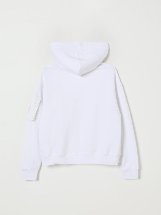 Dsquared2 felpa bianca bambino in cotone con cappuccio logo sul petto