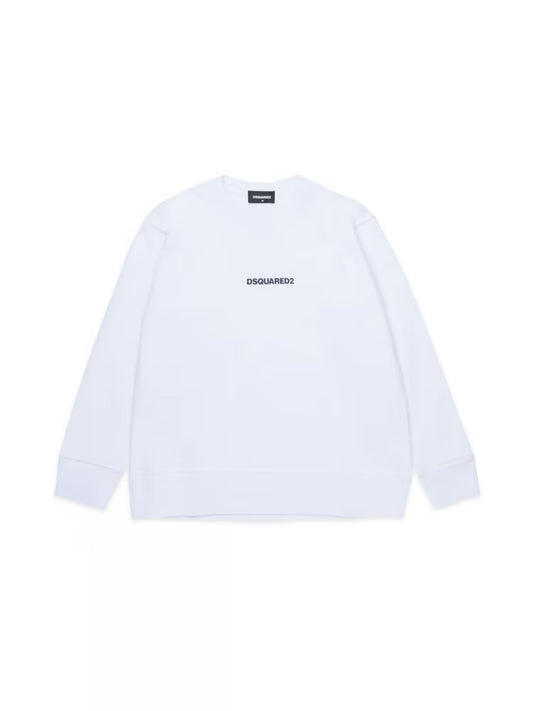 Dsquared2 felpa bianca bambino in cotone logo sul petto