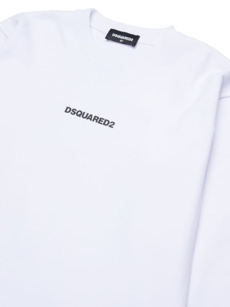 Dsquared2 felpa bianca bambino in cotone logo sul petto