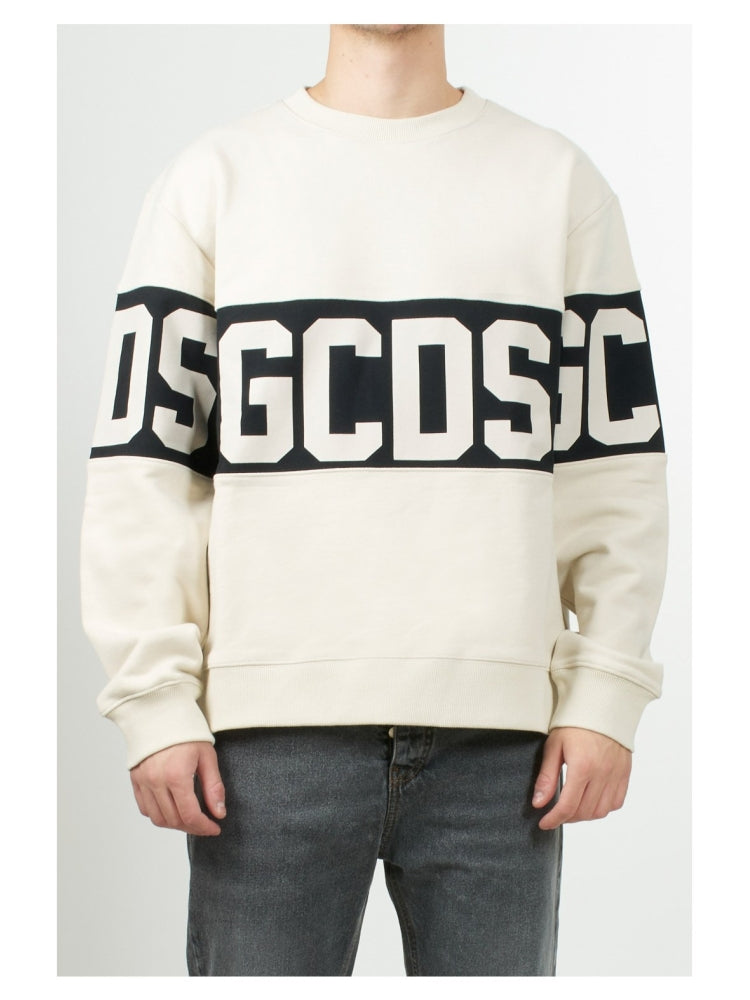 Gcds felpa bianca uomo unisex in cotone girocollo logo a contrasto dettaglio logo