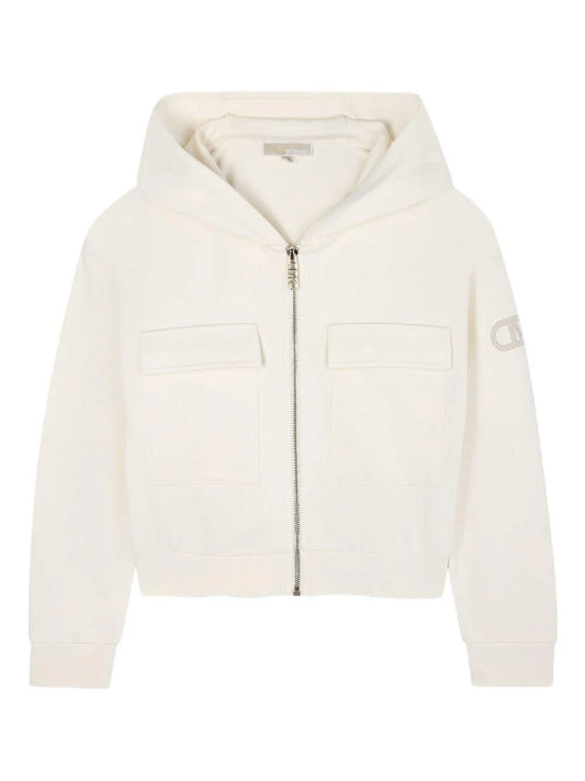 Felpa con cappuccio per bambina Michael Kors Kids bianca con zip