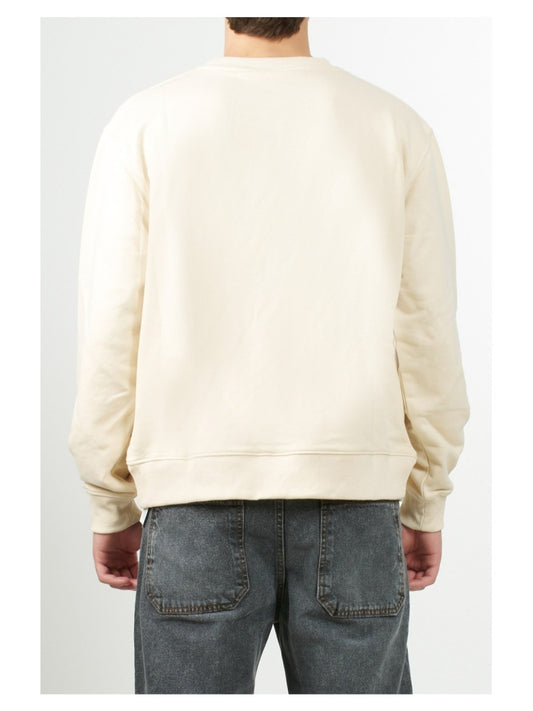 Gcds felpa crema uomo in cotone girocollo logo sul davanti