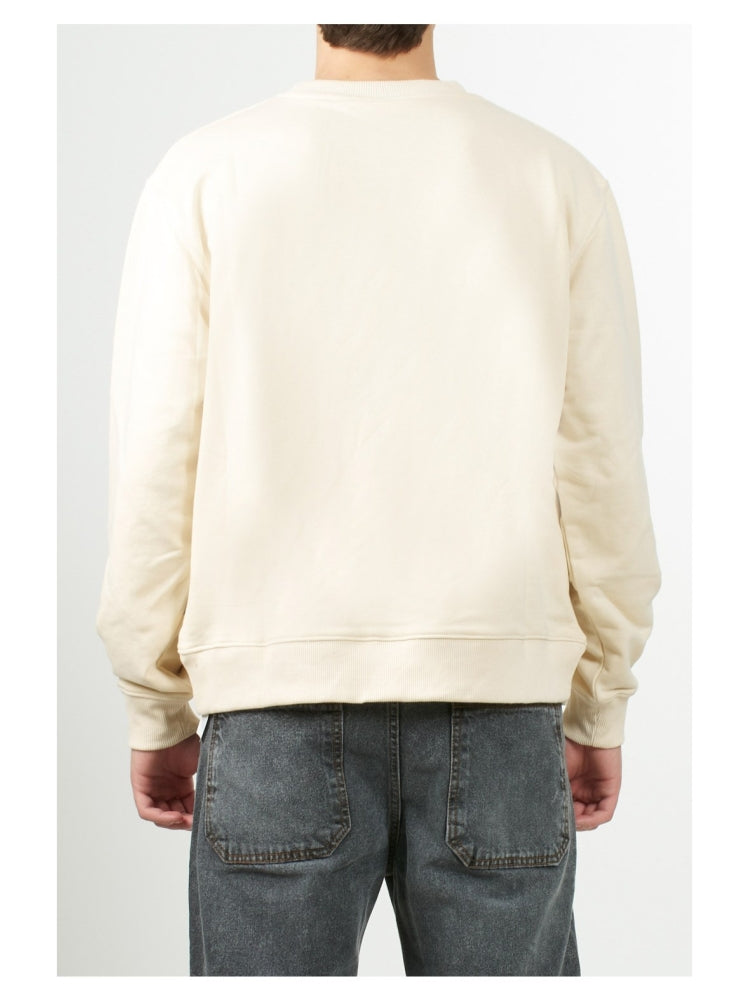 Gcds felpa crema uomo in cotone girocollo logo sul davanti dettaglio logo