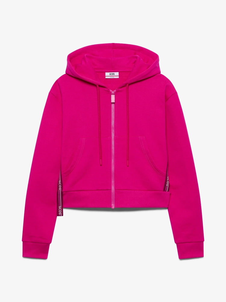 Gcds felpa fucsia donna in cotone con cappuccio logo sul retro retro