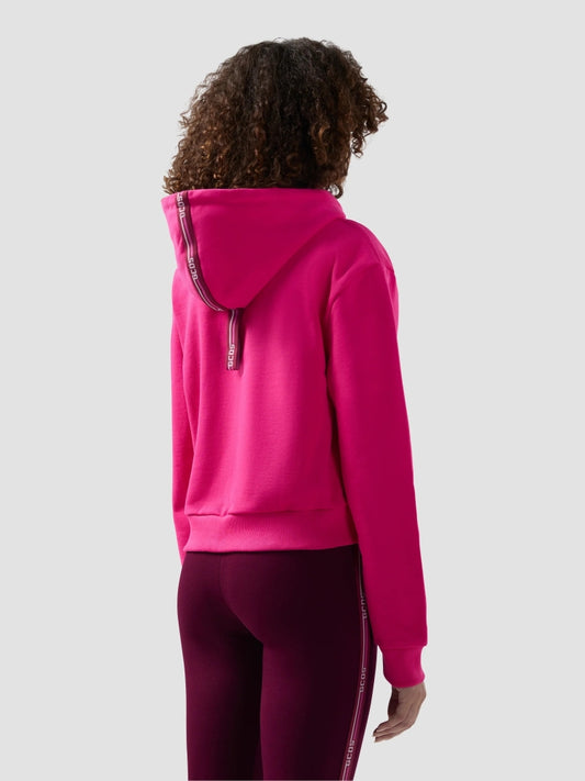 Gcds felpa fucsia donna in cotone con cappuccio logo sul retro