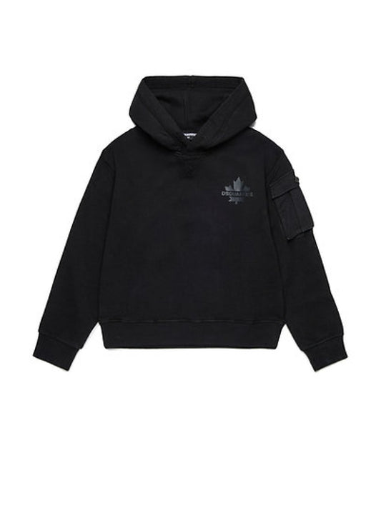 Dsquared2 felpa nera bambino in cotone con cappuccio logo sul petto