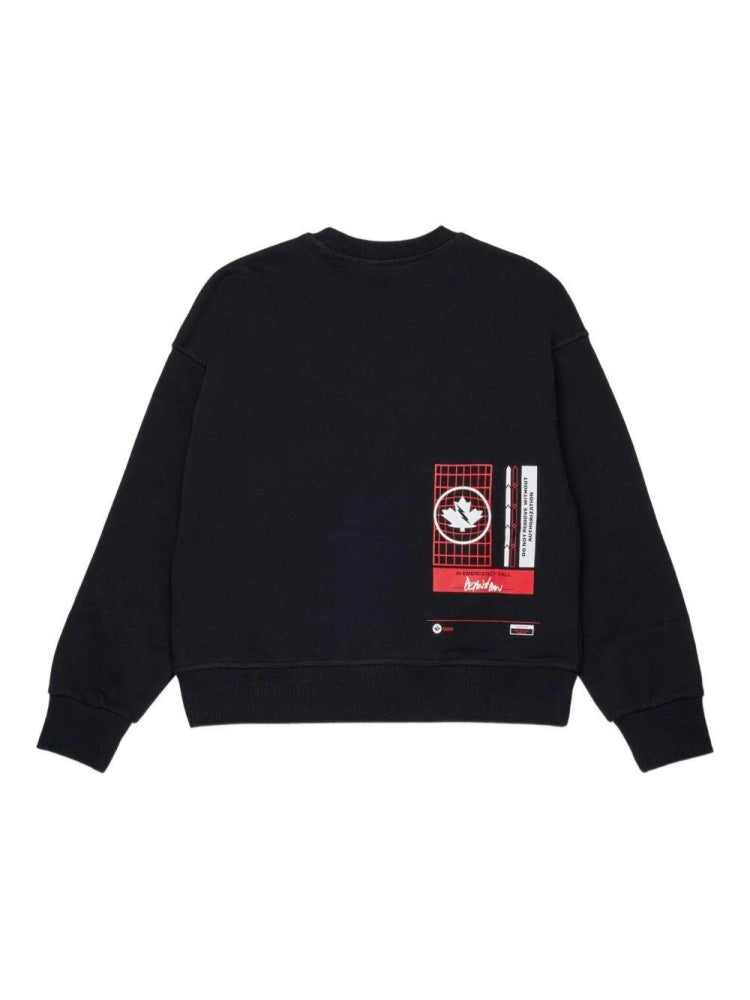 Dsquared2 felpa nera bambino in cotone girocollo logo sul davanti e sul retro retro