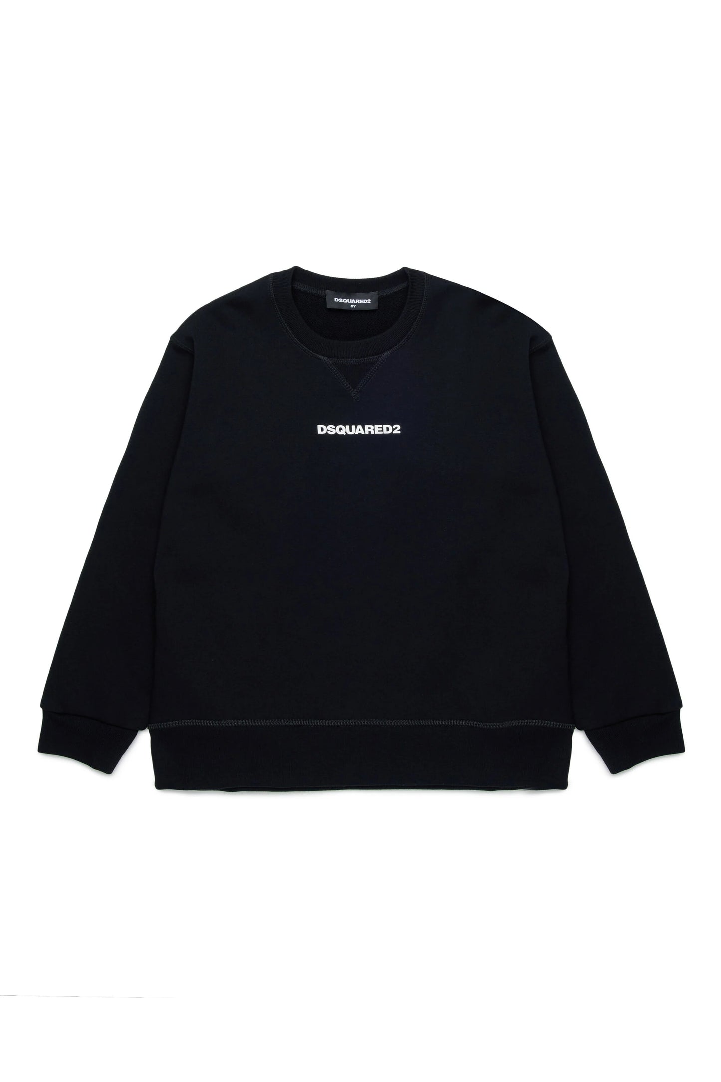 Dsquared2 felpa nera bambino in cotone girocollo logo sul petto