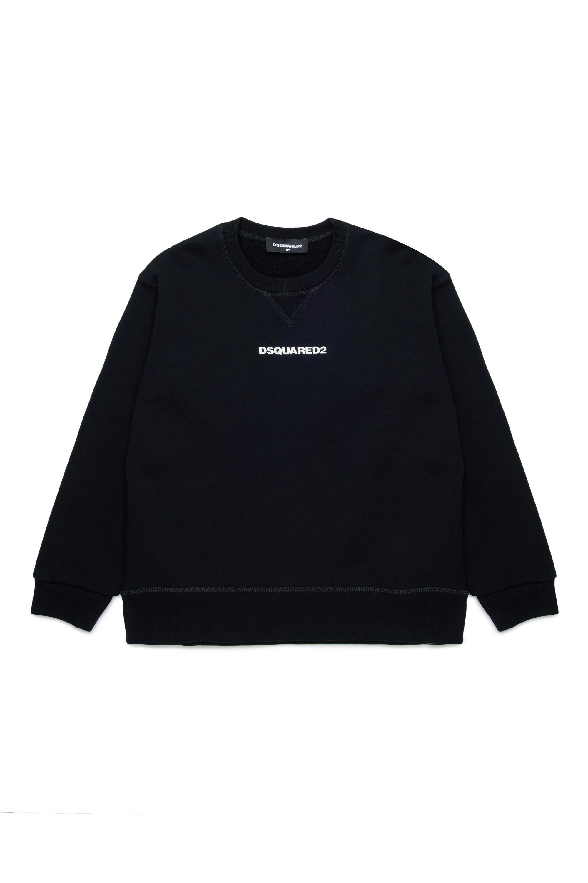 Dsquared2 felpa nera bambino in cotone girocollo logo sul petto dettaglio logo