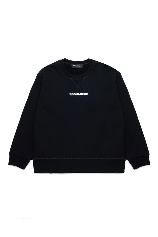 Dsquared2 felpa nera bambino in cotone girocollo logo sul petto