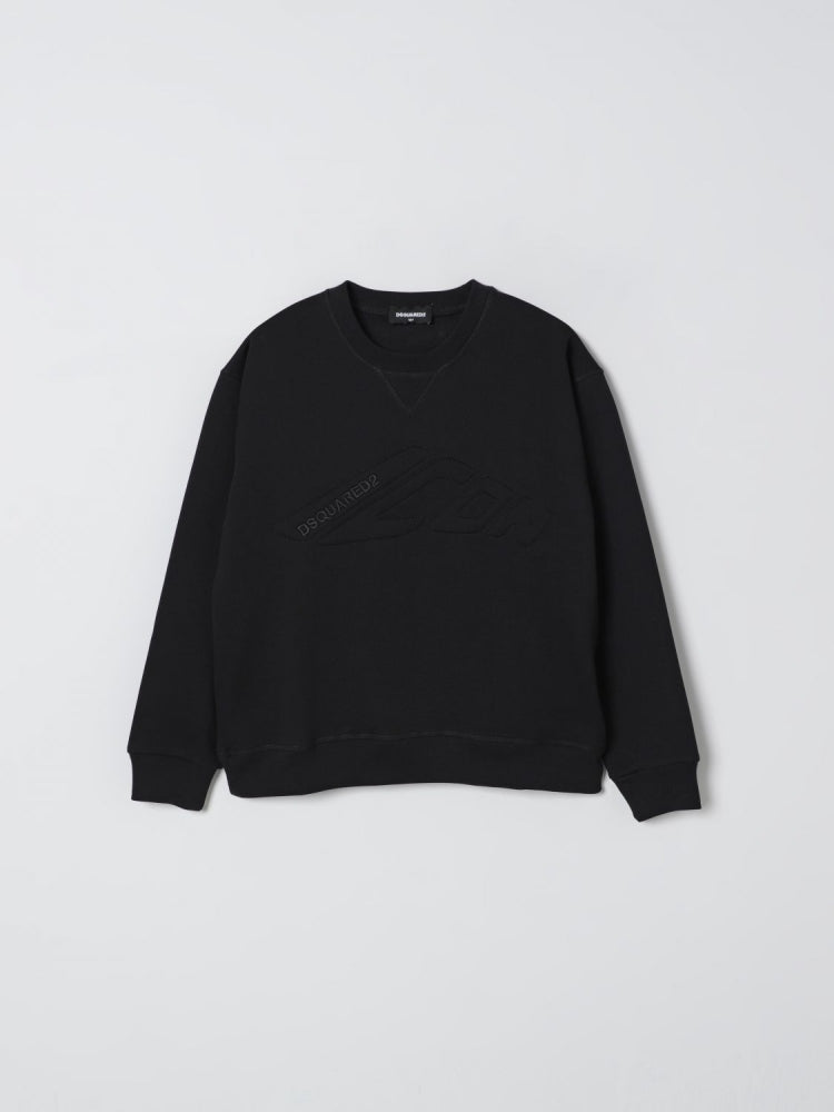 Dsquared2 felpa nera bambino in cotone girocollo logo tono su tono dettaglio logo