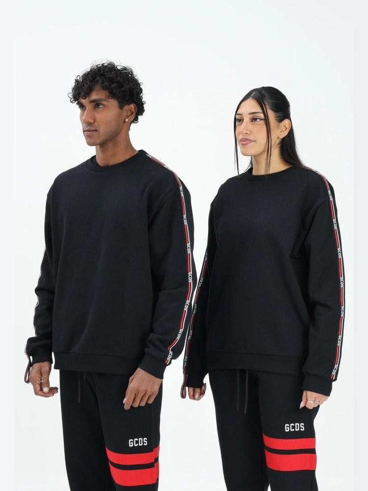 Gcds felpa nera donna unisex in cotone banda logo sul lato dettaglio logo