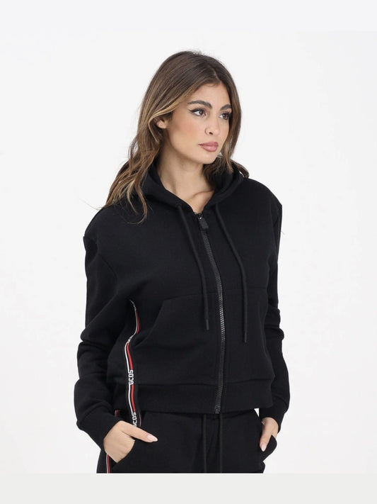 Gcds felpa nera donna con cappuccio in cotone logo sul retro