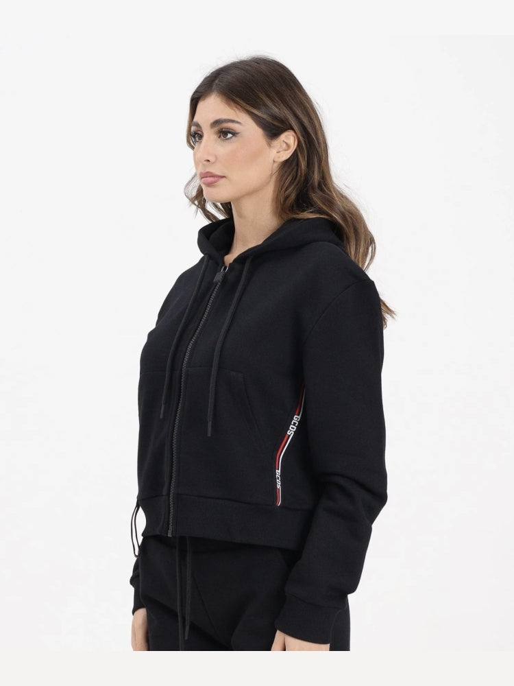 Gcds felpa nera donna con cappuccio in cotone logo sul retro retro
