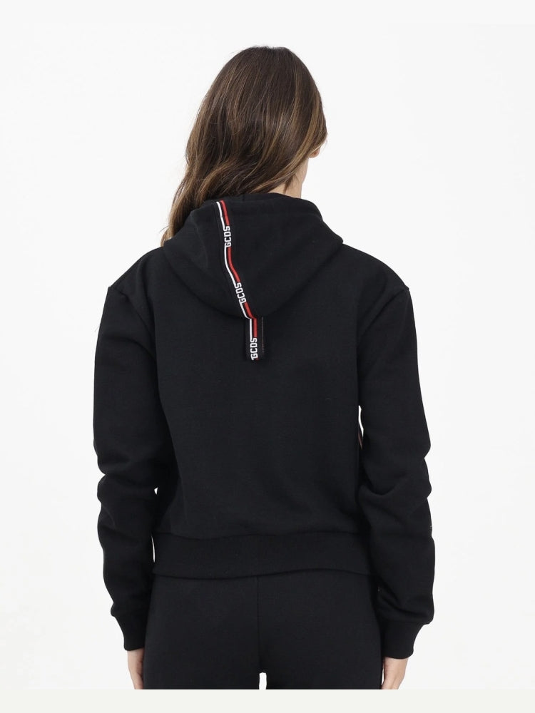 Gcds felpa nera donna con cappuccio in cotone logo sul retro