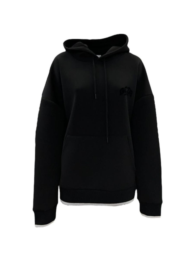 Gcds felpa nera uomo in cotone con cappuccio logo tono su tono