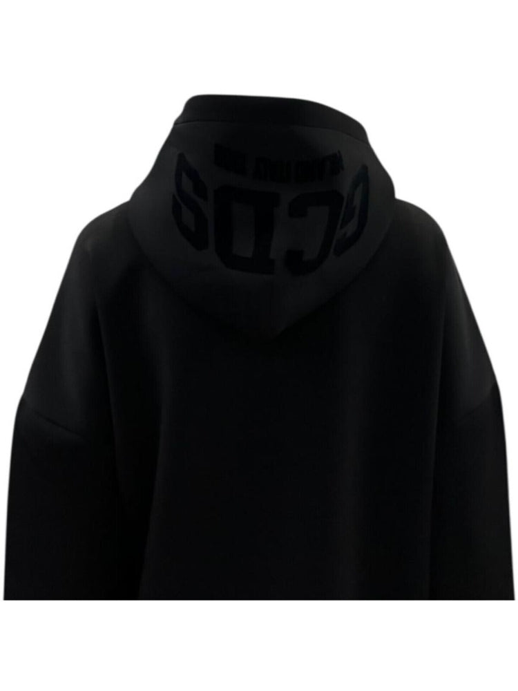 Gcds felpa nera uomo in cotone con cappuccio logo tono su tono dettaglio logo