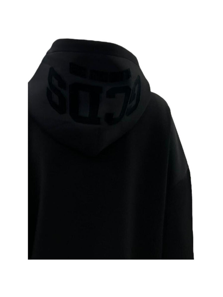 Gcds felpa nera uomo in cotone con cappuccio logo tono su tono dettaglio logo