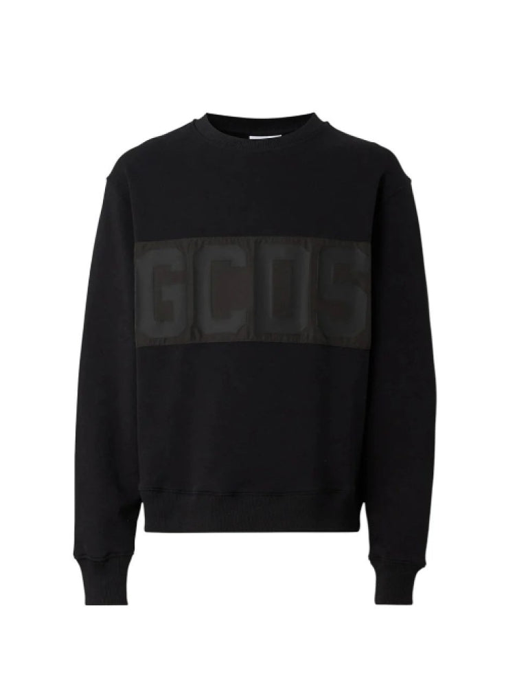 Gcds felpa nera uomo in cotone girocollo logo tono su tono