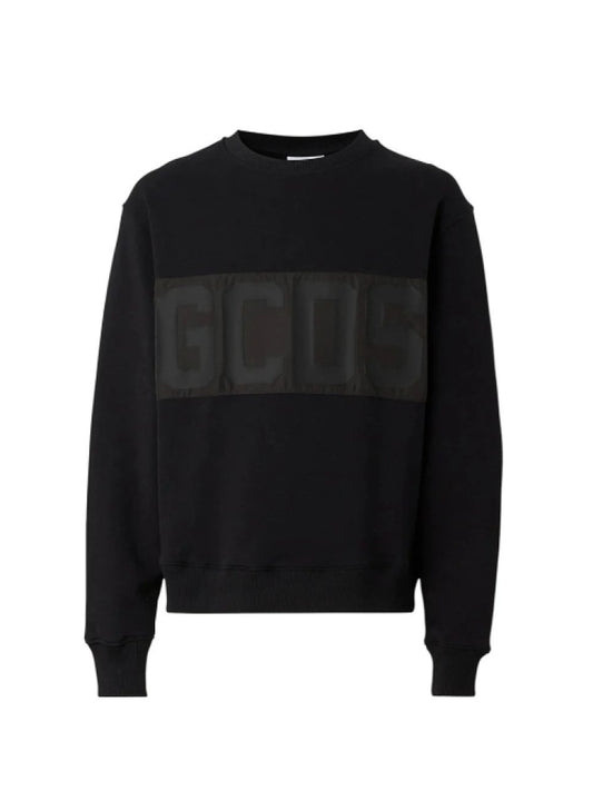 Gcds felpa nera uomo in cotone girocollo logo tono su tono