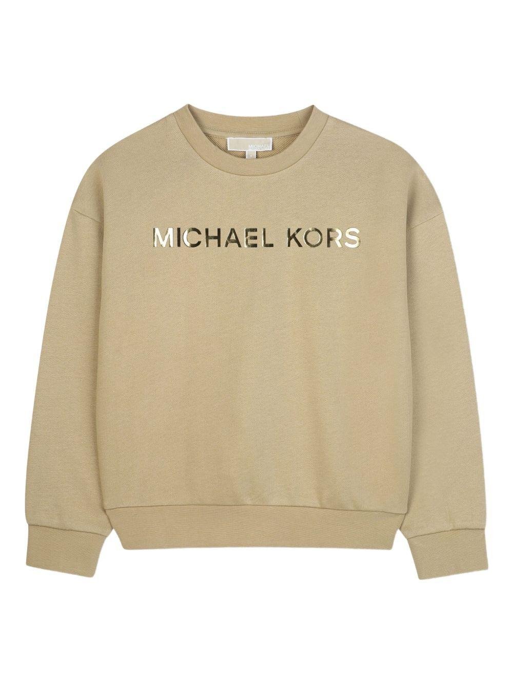 Felpa per bambina Michael Kors Kids beige con stampa logo