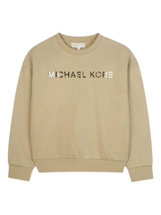 Felpa per bambina Michael Kors Kids beige con stampa logo