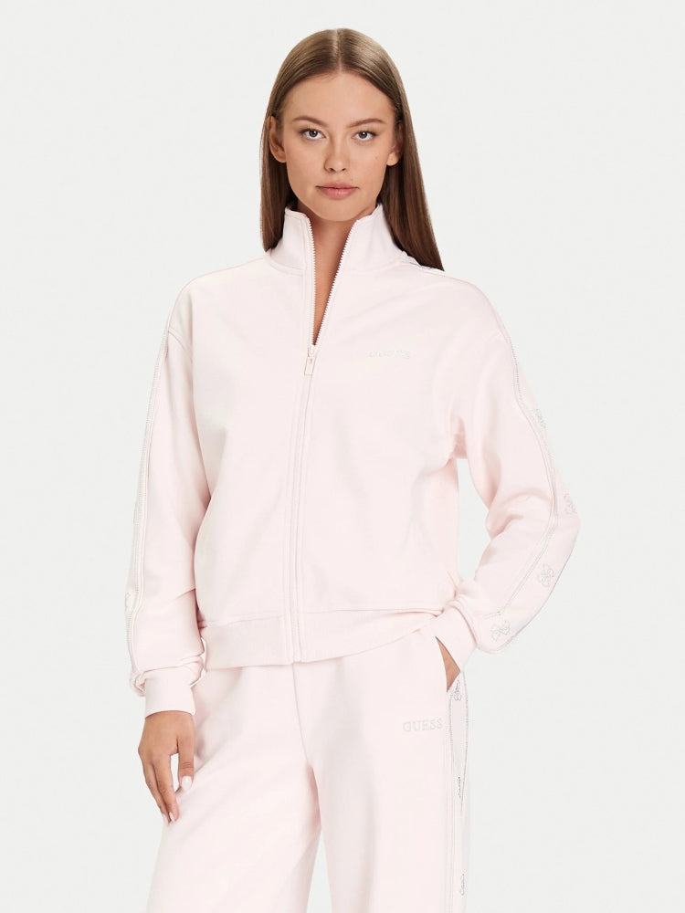 Guess felpa rosa donna in misto viscosa chiusura zip logo con glitter dettaglio logo
