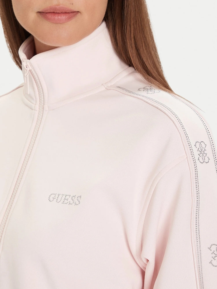 Guess felpa rosa donna in misto viscosa chiusura zip logo con glitter dettaglio logo